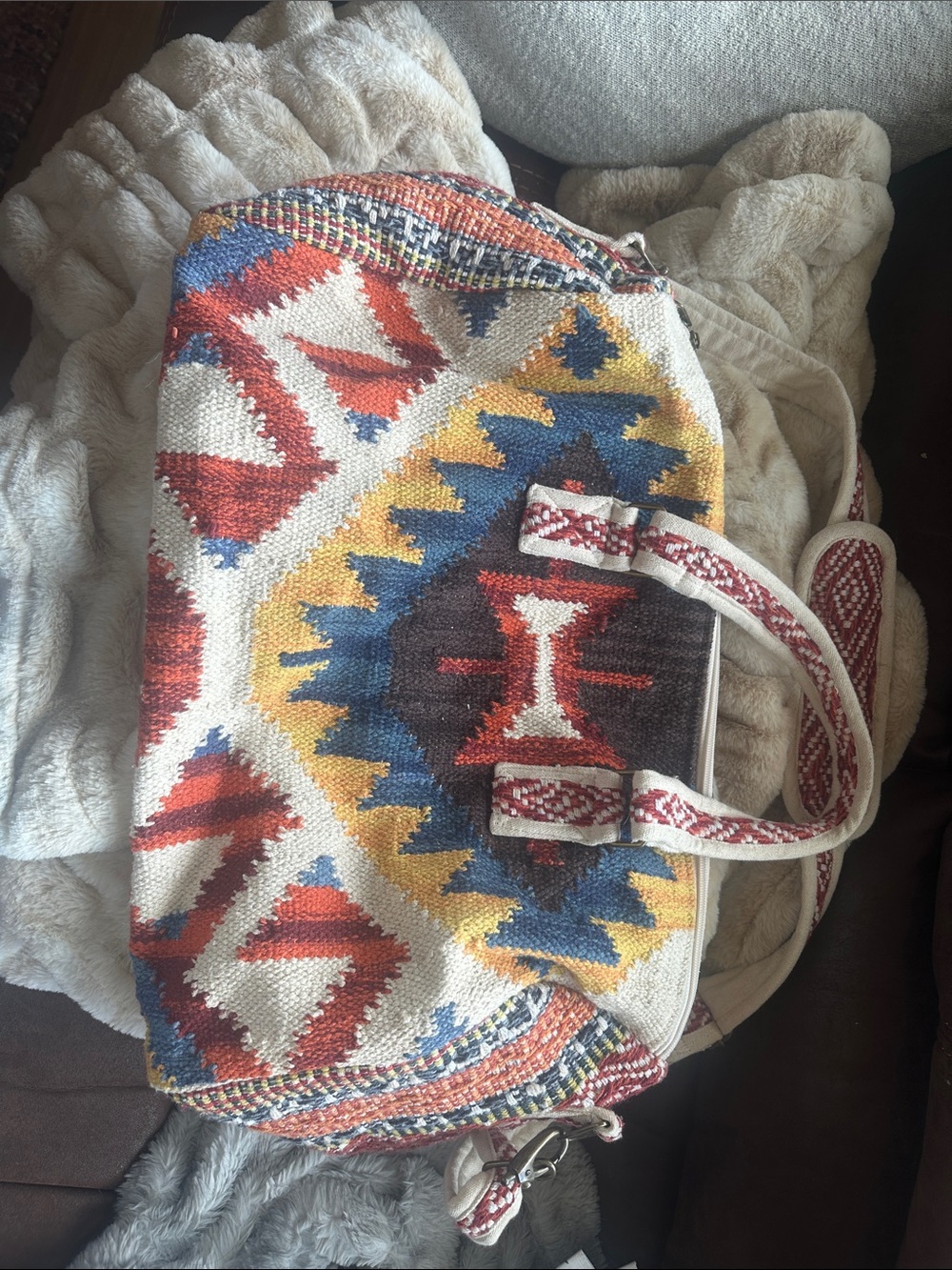 Boho Kilim Tote Bag in Red, Blue & Yellow - Picture 2 of 4
